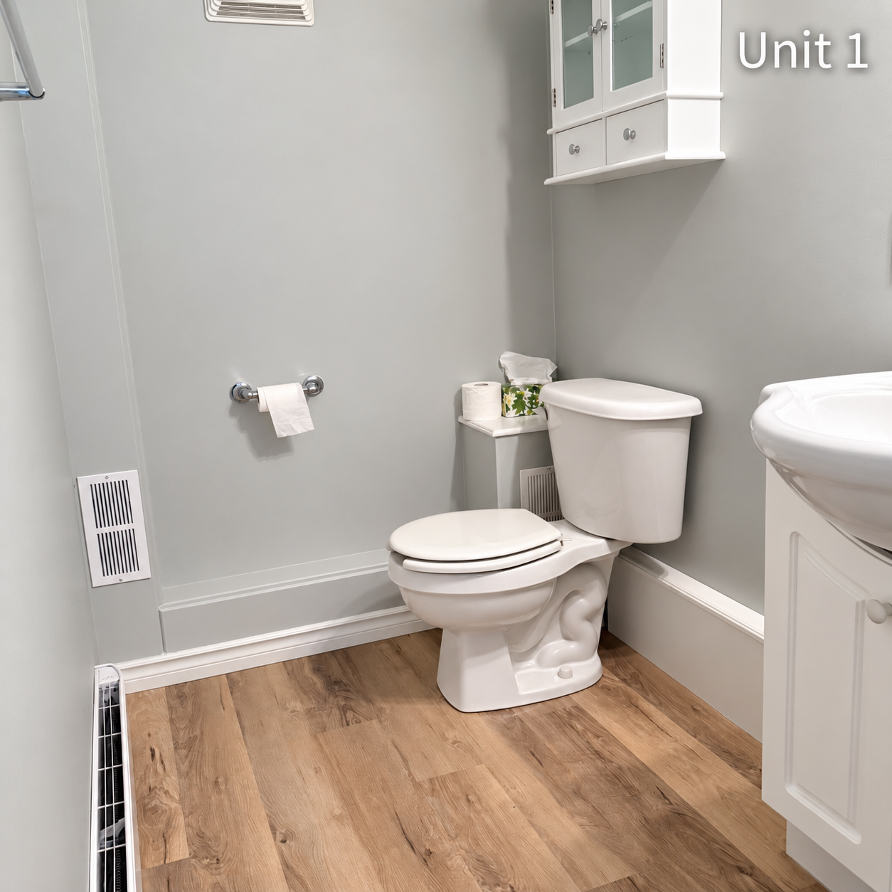 Natural rental bathroom, Unit 1